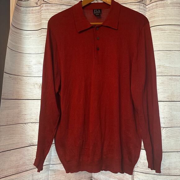 Mens Jos A Bank Signature Collection Rust Sienna Silk Collared Sweater XL - Picture 1 of 9